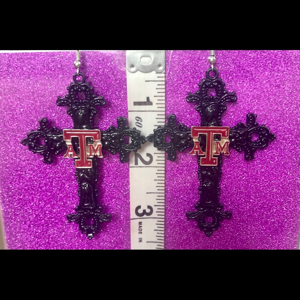 Flowered Cross Black Texas A&M Earrings
